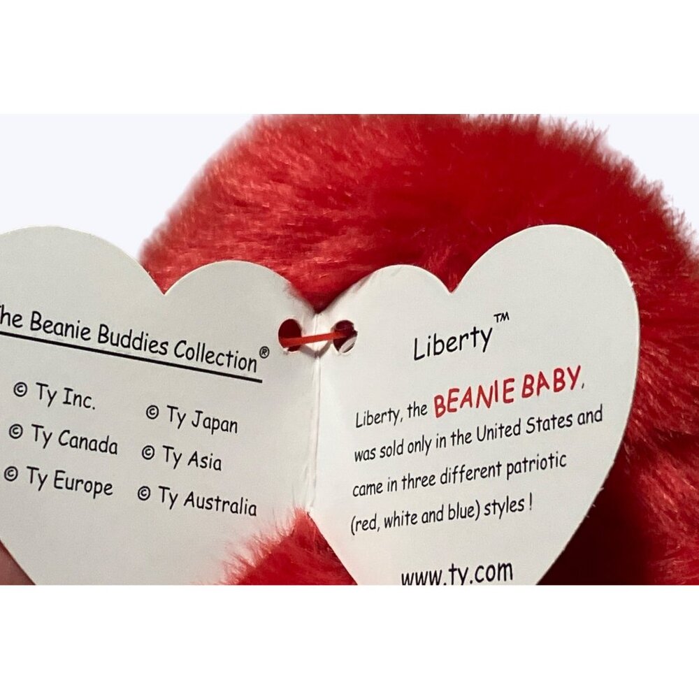Ty Beanie Buddies Liberty Red and Blue Plush Bear With Stars and Stripes Design - Picture 6 of 10